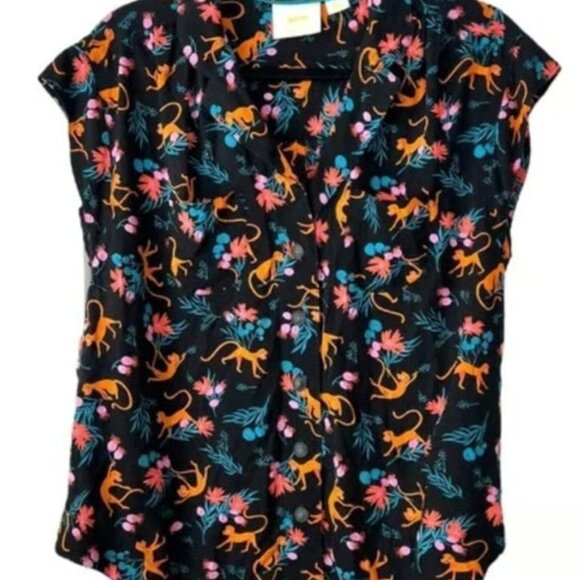 Anthropologie Maeve Monkey Button Up Top blouse - Picture 1 of 3